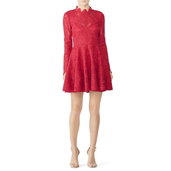 Saylor Rita Raspberry Red Lace Fit & Flare Long Sleeve Cocktail Mini Dress Large - Picture 1 of 15